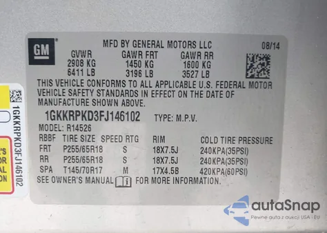 2015 GMC Acadia Sle-2 from USA, damaged, VIN 1GKKRPKD3FJ146102